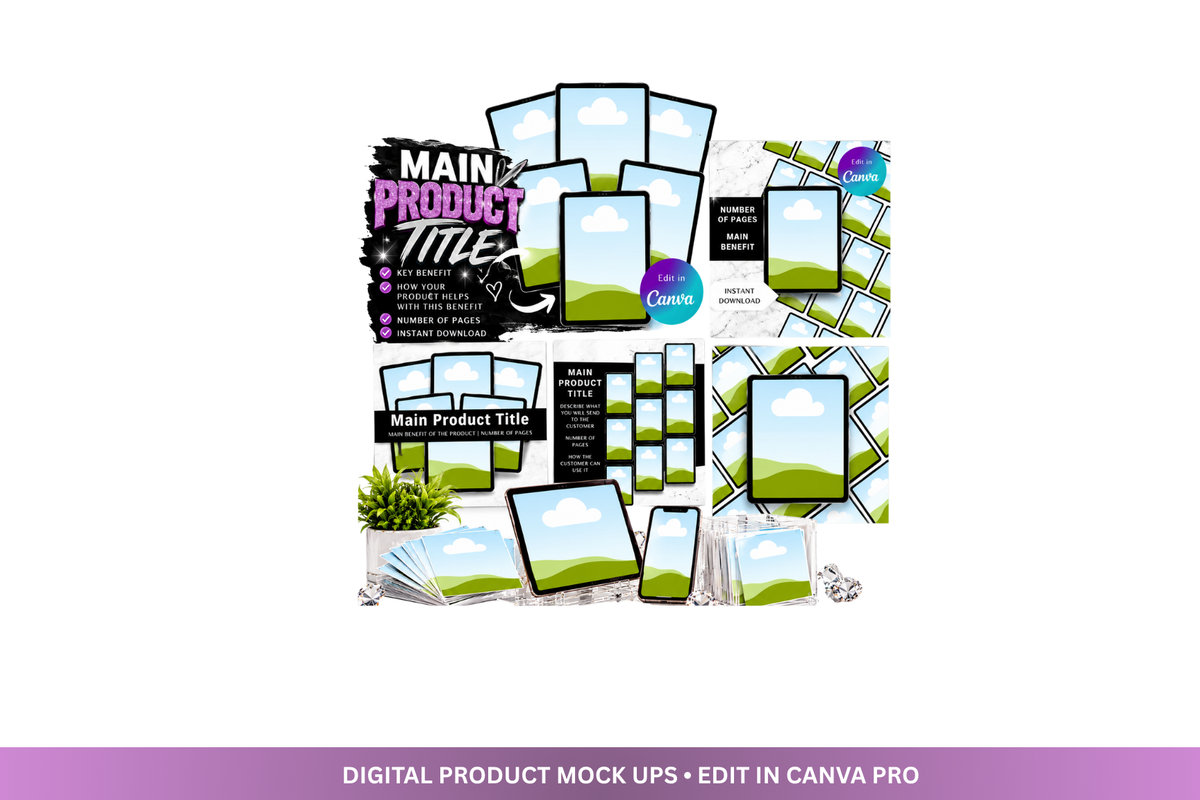 Digital Product Mockup Bundle | 10 Editable Canva Listing Templates ...