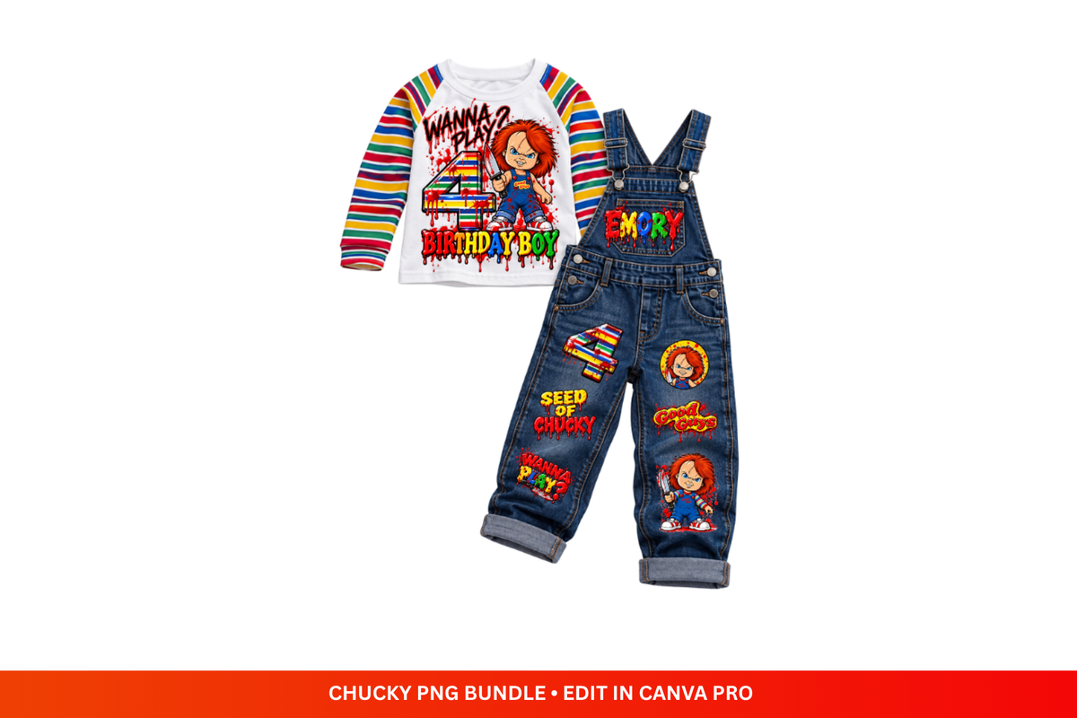 Chucky Birthday PNG Bundle | Horror Birthday Shirt & Overall Designs | Digital Download