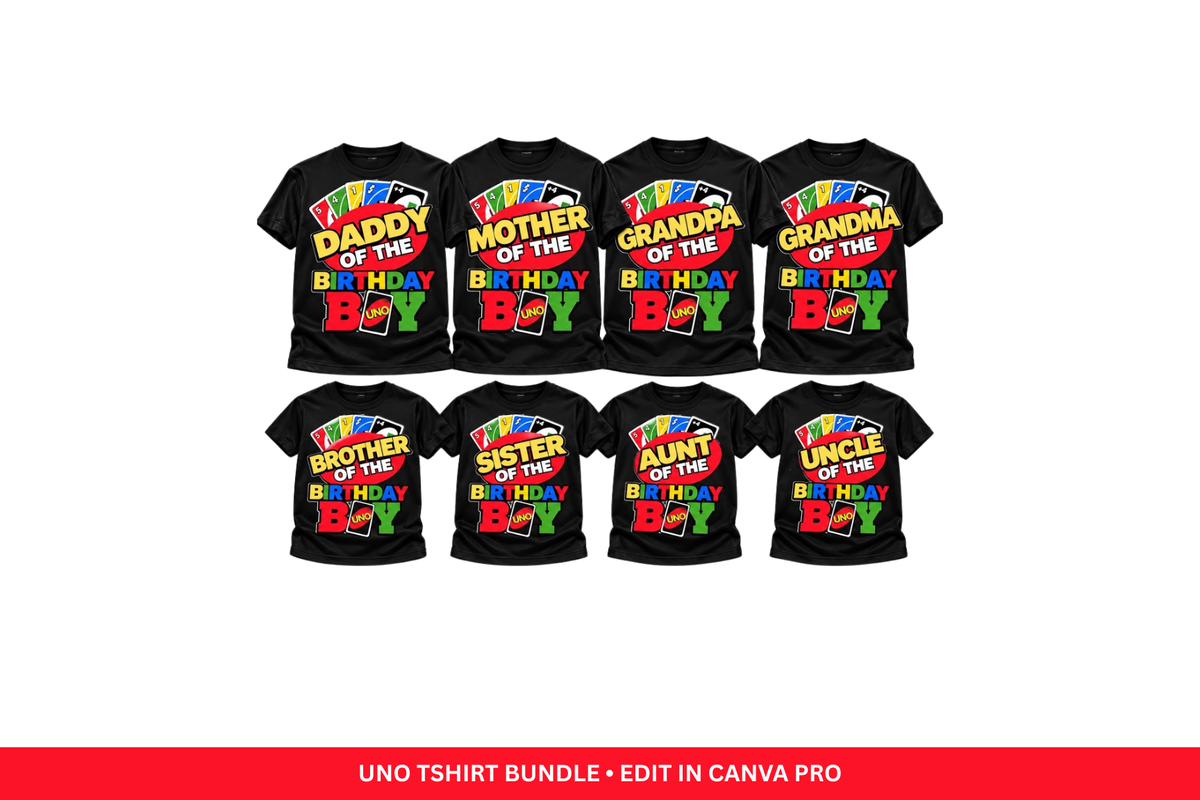 UNO Birthday Boy Family Shirt Bundle | 8 Editable Canva Pro Designs